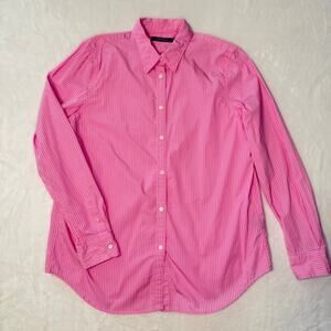 Lauren Ralph Lauren 100% Cotton Pink White Stripes Button Down Shirt Women's 14